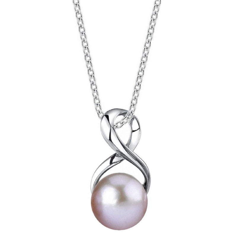 The Pearl Source 9.0-9.5mm Freshwater Pearl Pendant Necklace for Women - Pink Cultured Pearl Necklace with Infinity Design | 14K Gold Plated 925 Sterling Silver Necklace with 16"-20" Adjustable Chain - Image 1